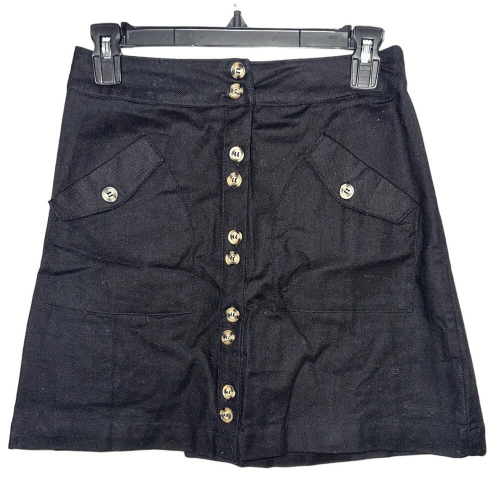 NWOT Mine Black Preppy Rocka Billy Summer Skirt Button Front Blair Waldorf S